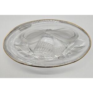 Mikasa Studio Nova Oval Glass Dish Gold Gilt Rim Bells‎ And Ribbons Design 7"